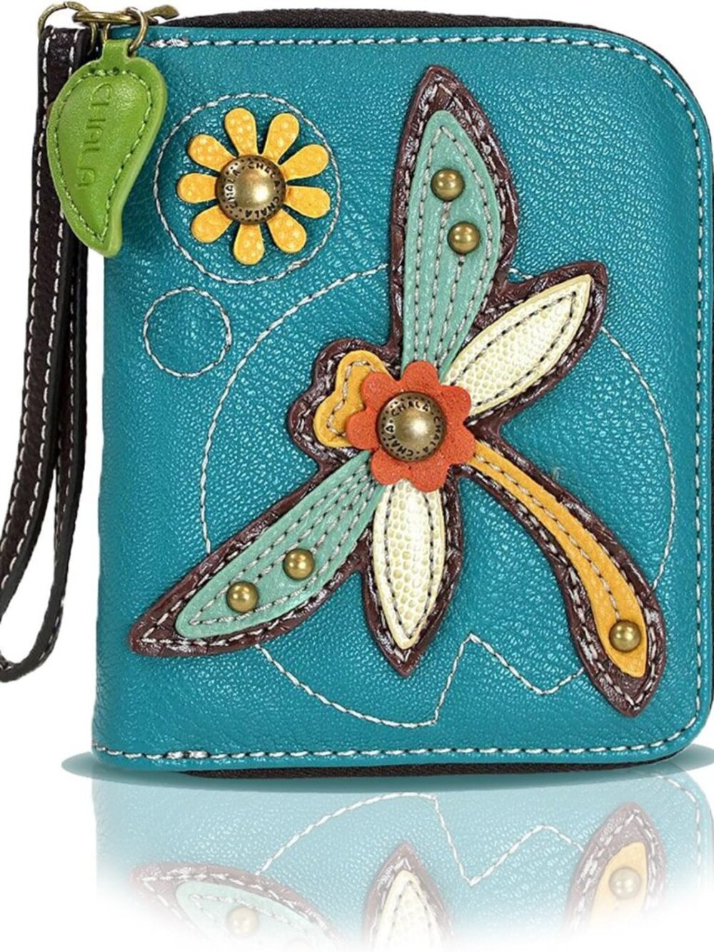 Vegan Leather Dragonfly Zip Around Wallet Wristlet - Stylish & Functional